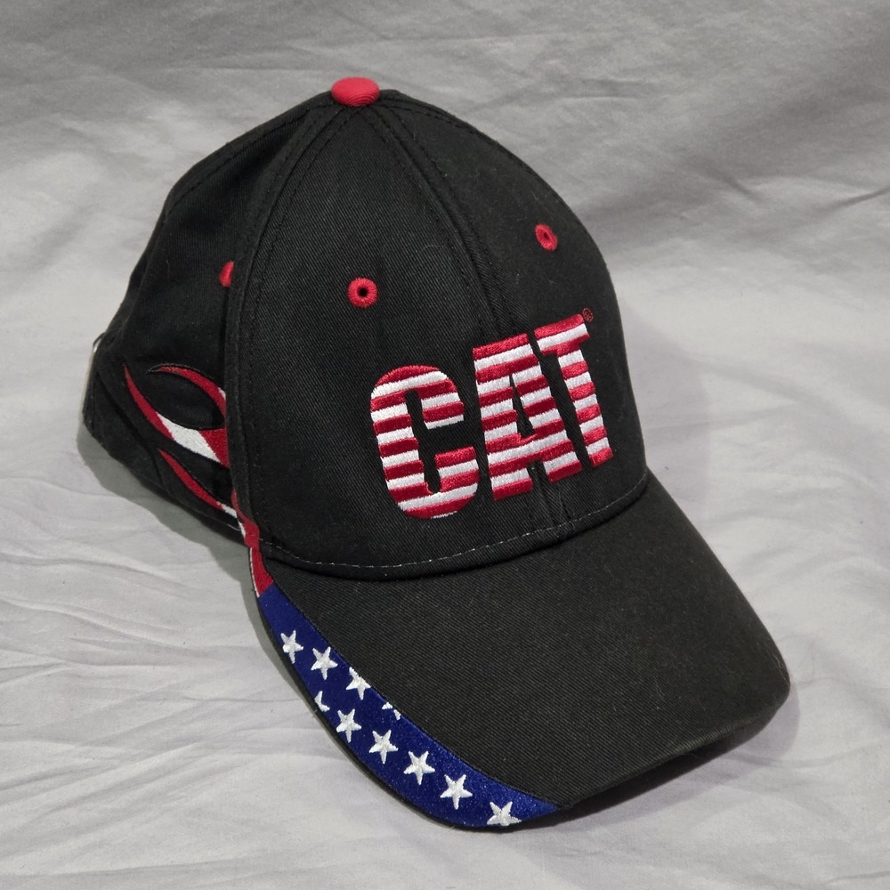Caterpillar Equipment Red White And Blue Flag Patriotic‎ America Strapback Hat